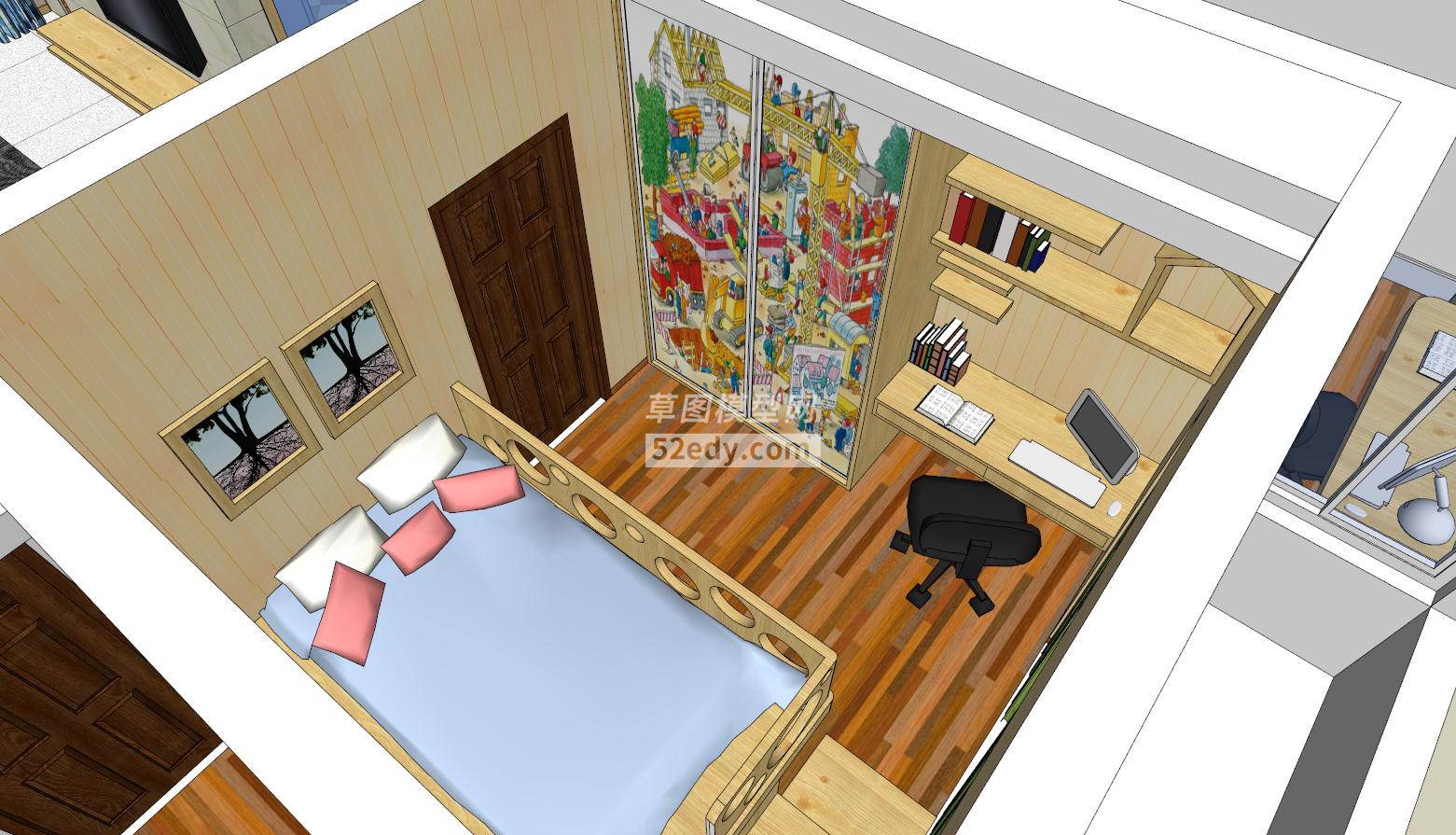 现代三房两厅家装场景SU模型QQ浏览器截图20181122114456(2)