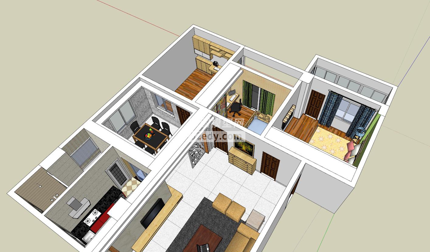 现代三房两厅家装场景SU模型QQ浏览器截图20181122114443(4)