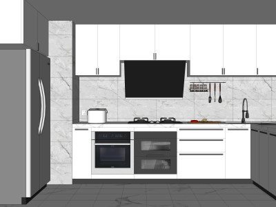 厨房橱柜吊柜油烟机燃气灶组合SU模型