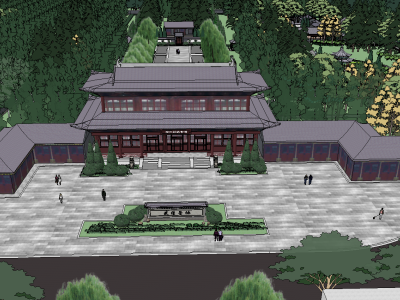 中式风格古典纪念公园SU模型
