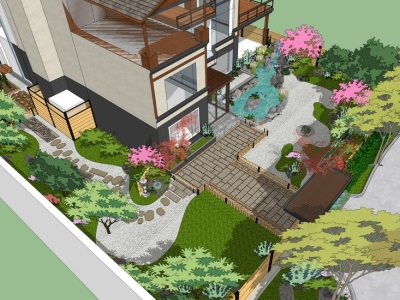 日式庭院建筑景�^SU模型