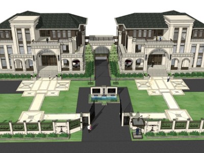 新古典主义联排别墅建筑SU模型