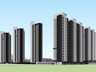 新中式多栋小区住宅SU模型