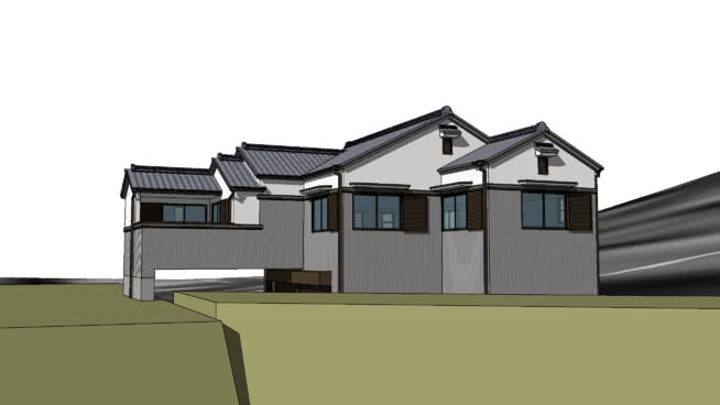新日式�L格瓦房住宅SU模型