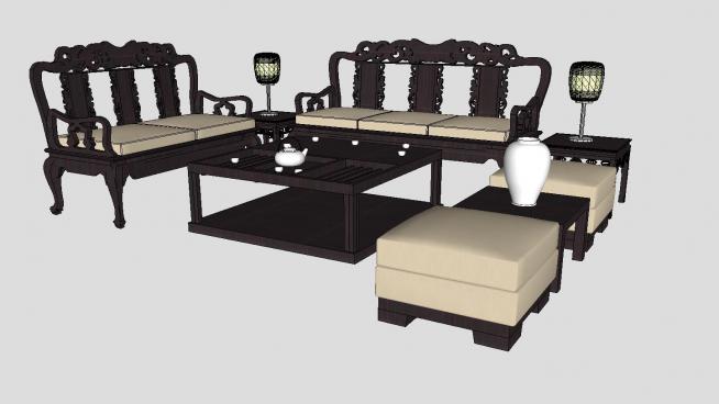 中式沙发的SKP模型组件