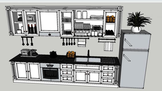 齐全的厨房用具SKP模型橱柜