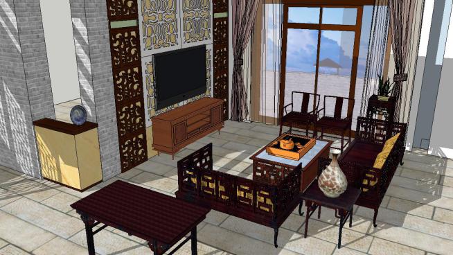 中式书房客厅的SU模型设计