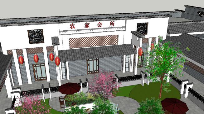 中式农家会所的SU模型设计