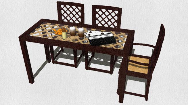 中式餐桌椅的SU模型设计