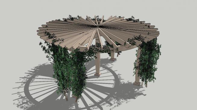 木结构的亭子上的藤蔓模型
