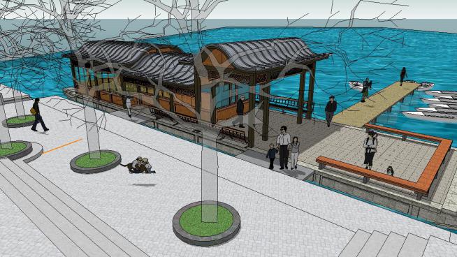 旅游景区码头的SKP模型