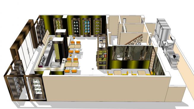 现代咖啡馆咖啡厅室内设计模型
