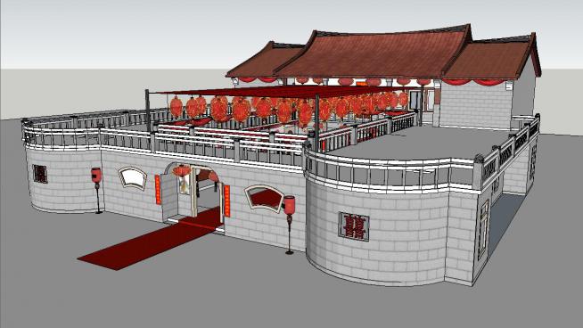 中式婚�Y老房子和洞房SKP模型