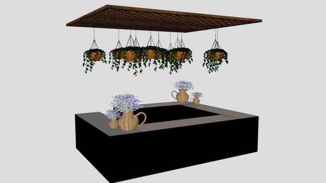 吧台吊篮挂饰植物模型