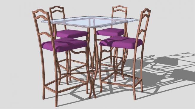 �W式高�_椅子玻璃桌子模型