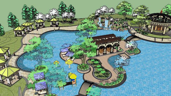 精细公园景观规划设计模型