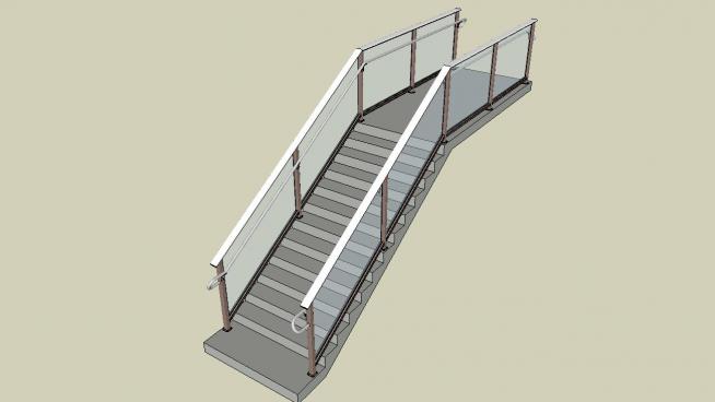 玻璃扶手栏杆楼梯的SKP模型素材模型