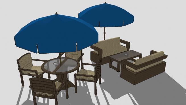 户外休闲咖啡桌椅椅遮阳伞SU模型
