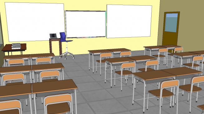 �W校教室及�n桌椅子SU模型打包