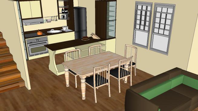 欧式沙发厨房客厅茶几SU模型