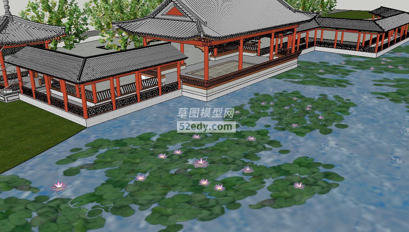 古建水榭长廊SU模型荷花池QQ浏览器截图20190130162651(3)