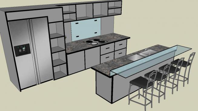 厨房小吧台SU模型