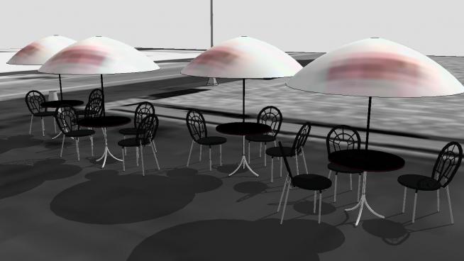 露天桌椅和遮阳伞SU模型