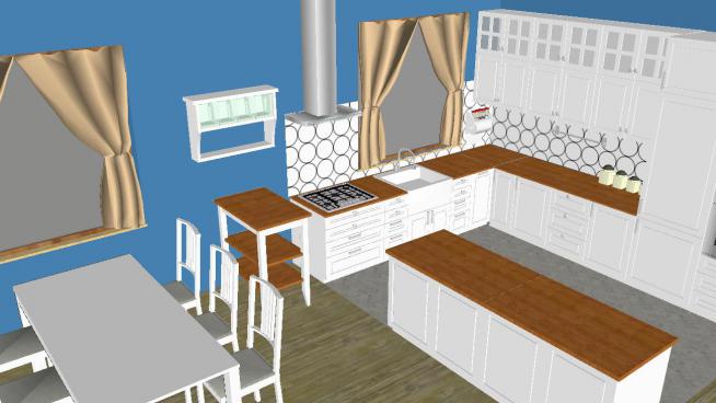 欧式厨房吧台橱柜餐桌SU模型