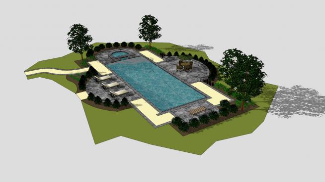 现代花园游泳池SU模型