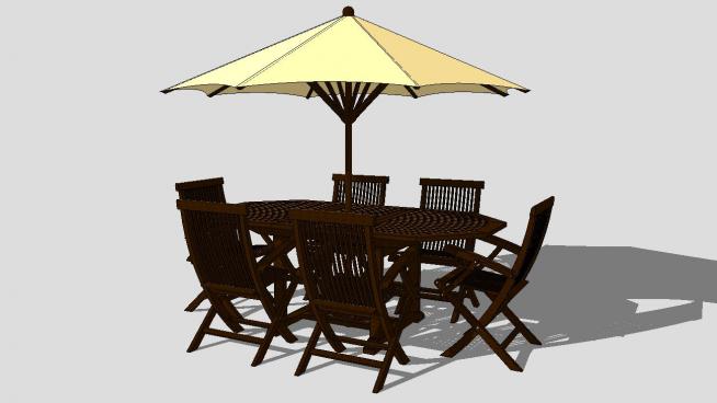 室外桌椅遮阳伞SU模型