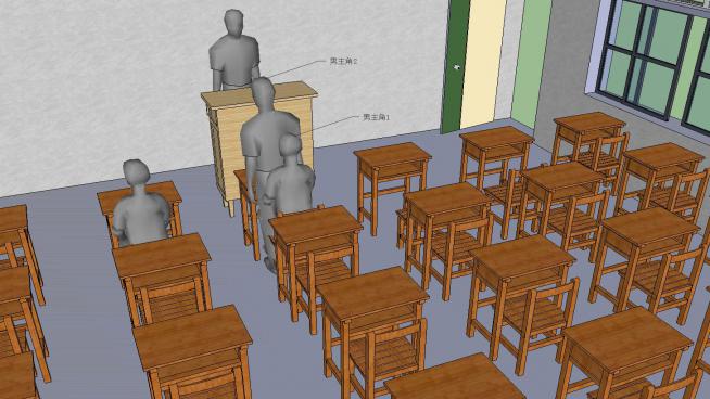 �W校教室�n桌椅子SU模型