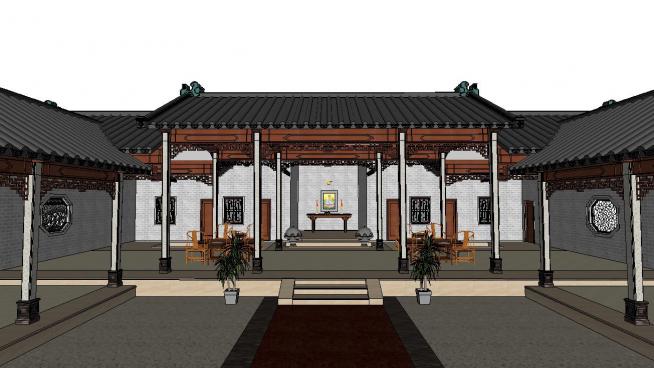 中式风格四合院建筑SU模型