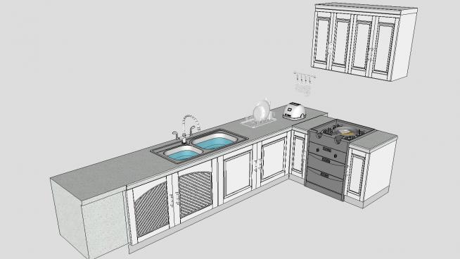 欧式厨房橱柜厨具模型