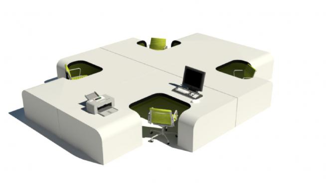 白绿色的办公桌SKP模型