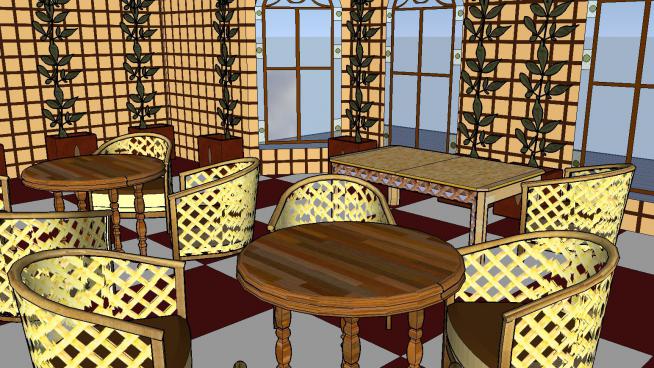 欧式室内咖啡厅桌椅SU模型