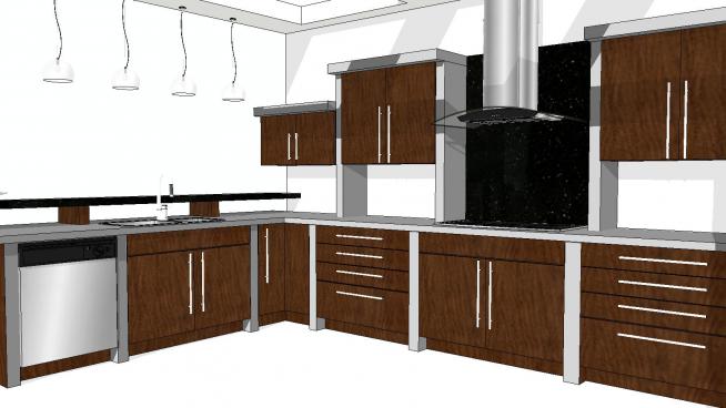 厨房吧台电冰箱室内SKP模型