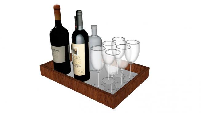 红酒瓶子玻璃杯高脚杯模型