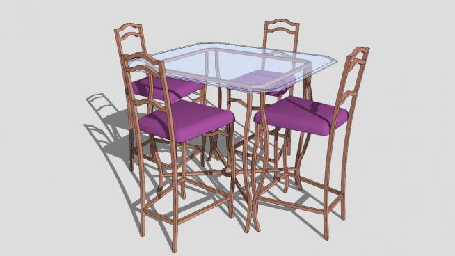 玻璃桌子and4把高�_椅子模型