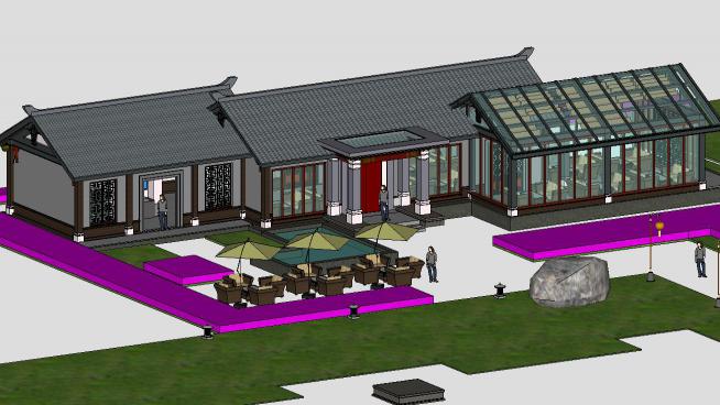 中式咖啡厅建筑SU模型