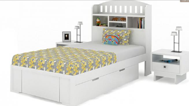 儿童单人床与木存储柜床头柜SU模型