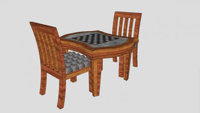 国际象棋的桌子和两个椅子SU模型