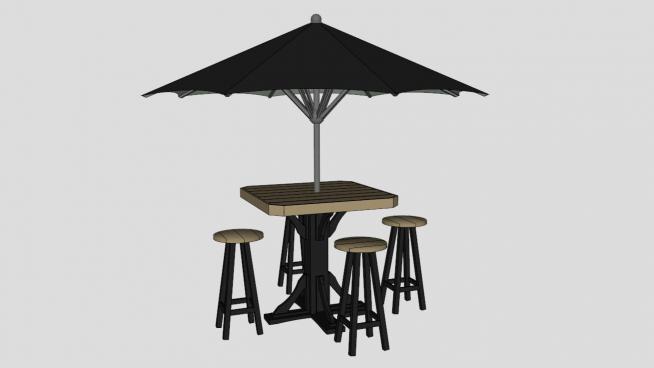 户外咖啡桌遮阳伞SU模型