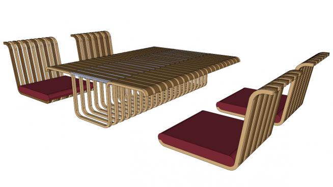 日式地板餐桌SU模型