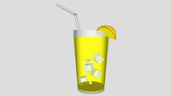 柠檬水玻璃杯饮料吸管SU模型