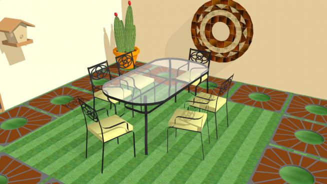 绿色地板餐桌椅子的SU模型