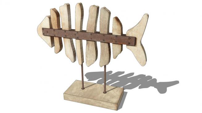 木头鱼骨架装饰物的SKP模型