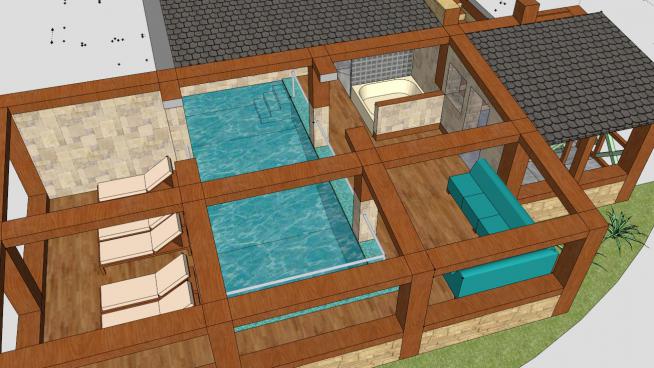 东南亚风格的室内游泳池的SKP模型