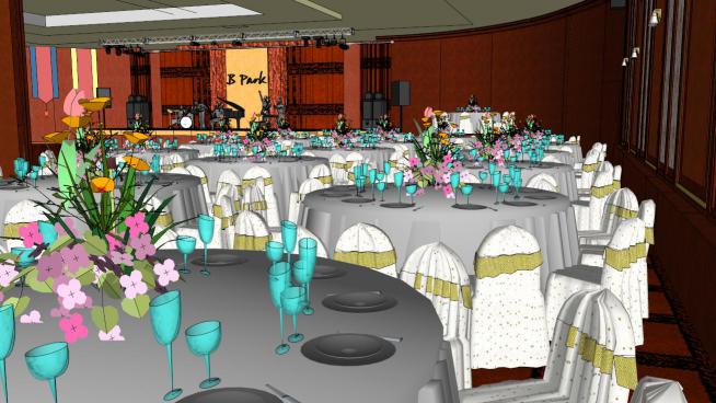 婚礼现场之桌子布置场景SKP模型设计