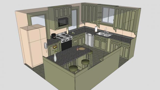 厨房吧台SKP设计模型
