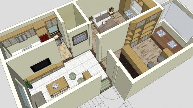 室内房间客厅整体设计SKP模型